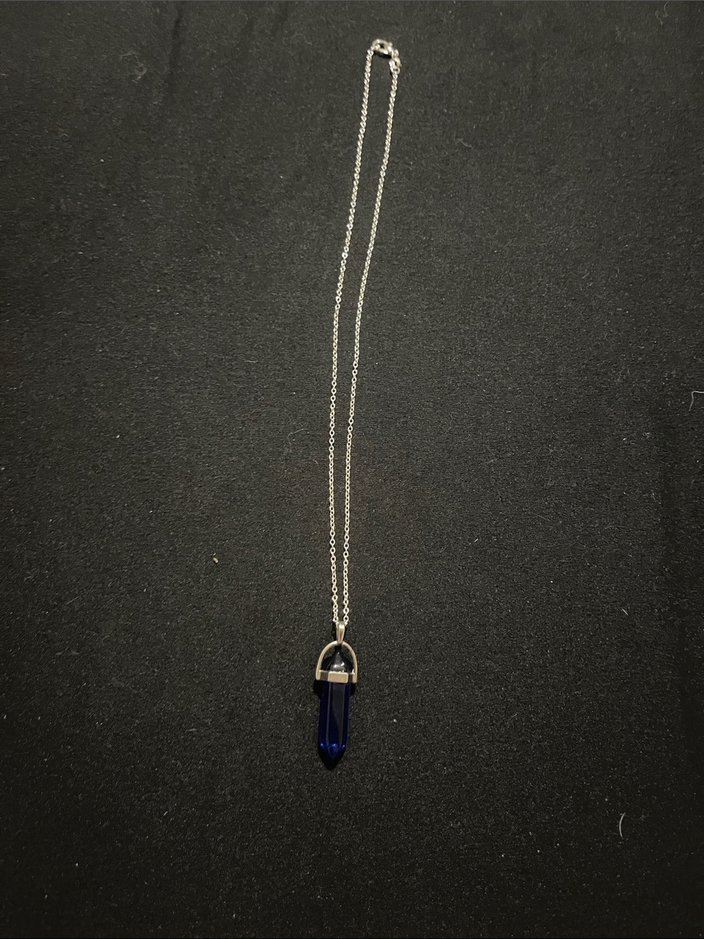 Sterling-Style Silver Chain with Deep Blue Crystal Point Pendant